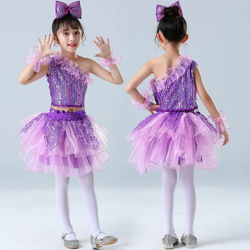 Children's Performance Costume Cute Sequins Fluffy Yarn Skirt Kindergarten Girls' Princess Dress Dance Performance holographic