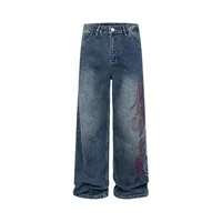 Nouveau jean évasé streetwear Y2K brodé flamme pour homme, pantalon en denim ample et droit style hip-hop Harajuku 4