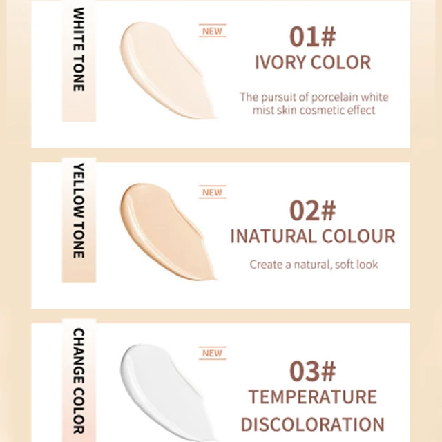 Waterproof Color Change Foundation Korean Makeup Base Full Coverage Concealer CC Cream Brighten Face Skin Tone Liquid Foundation