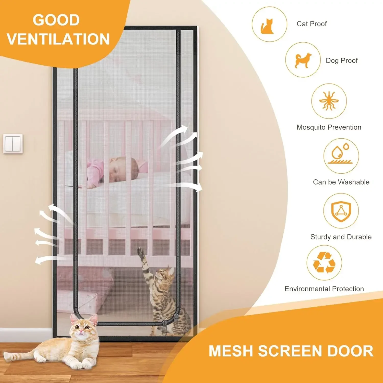 Zipper Door Screen Anti-cat PPT Nano Door Curtain Shape Anti-mosquito Mesh Screen for Pet Living Room Kitchen Bedroom