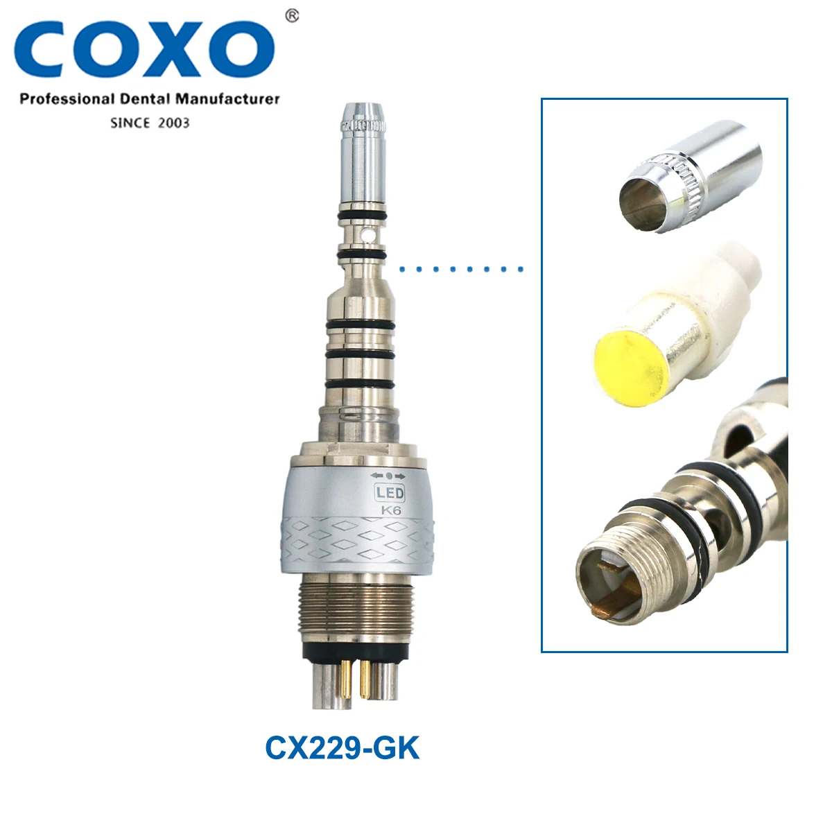 Pièce à Main Dentaire à Fibres Optiques COXO CX207-GK – Pour Turbine à Air Et Lampe LED