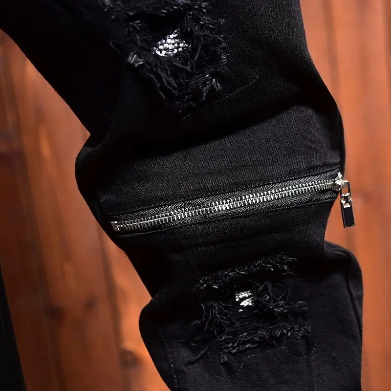 2025 Jeans Men's Spring Autumn Versatile Korean Black Elastic Slim Small Feet Zipper Pants Autumn Cowboy Man Pants Design Jeans 5