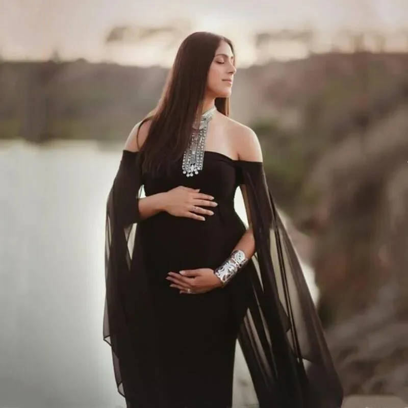 

Maternity Photography Props Pregnancy Dress Photo Shooting Off Shoulder Pregnant Shawl Fluttering Dresses For Women Maxi Gown