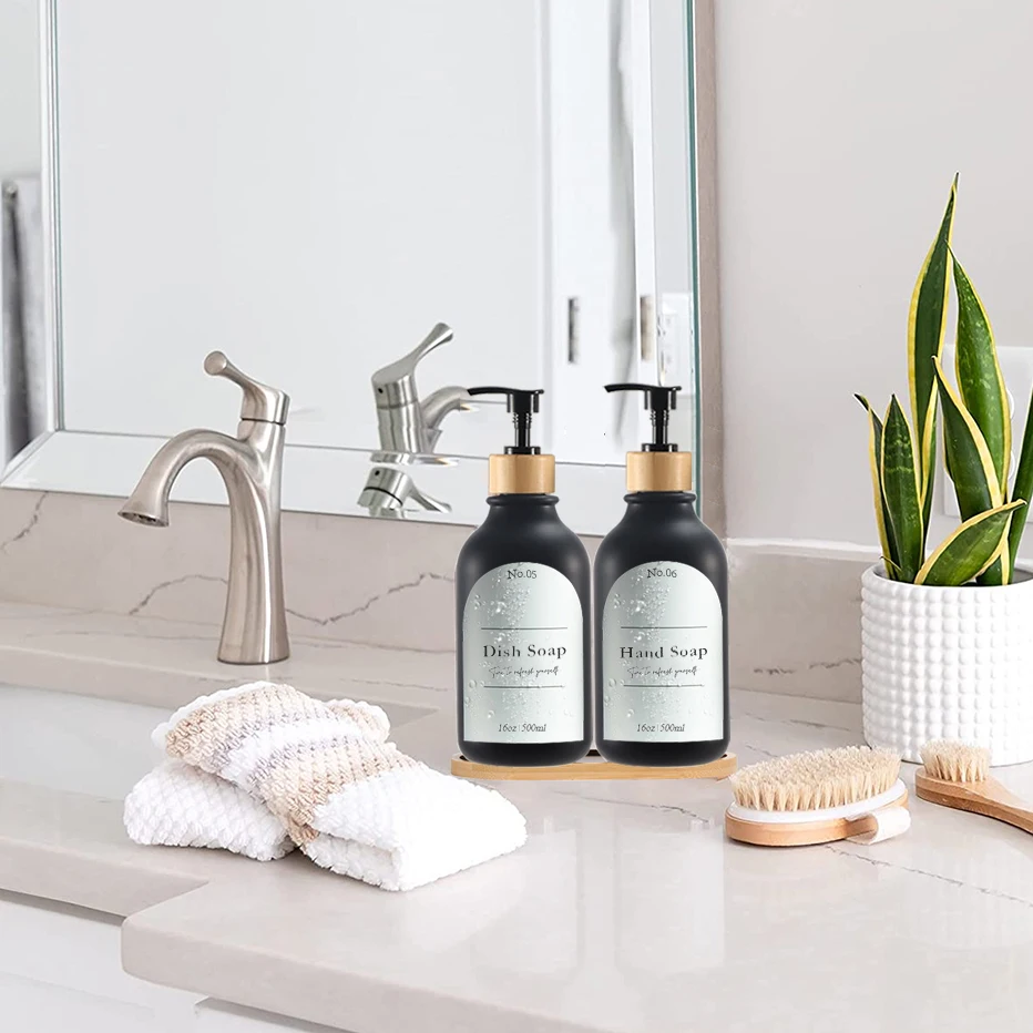 300/500ml Bathroom Soap Dispenser Bottle Shampoo Shower Gel Bottle Press Type Refillable Empty Glossy Bottle Waterproof Labels - Image 2