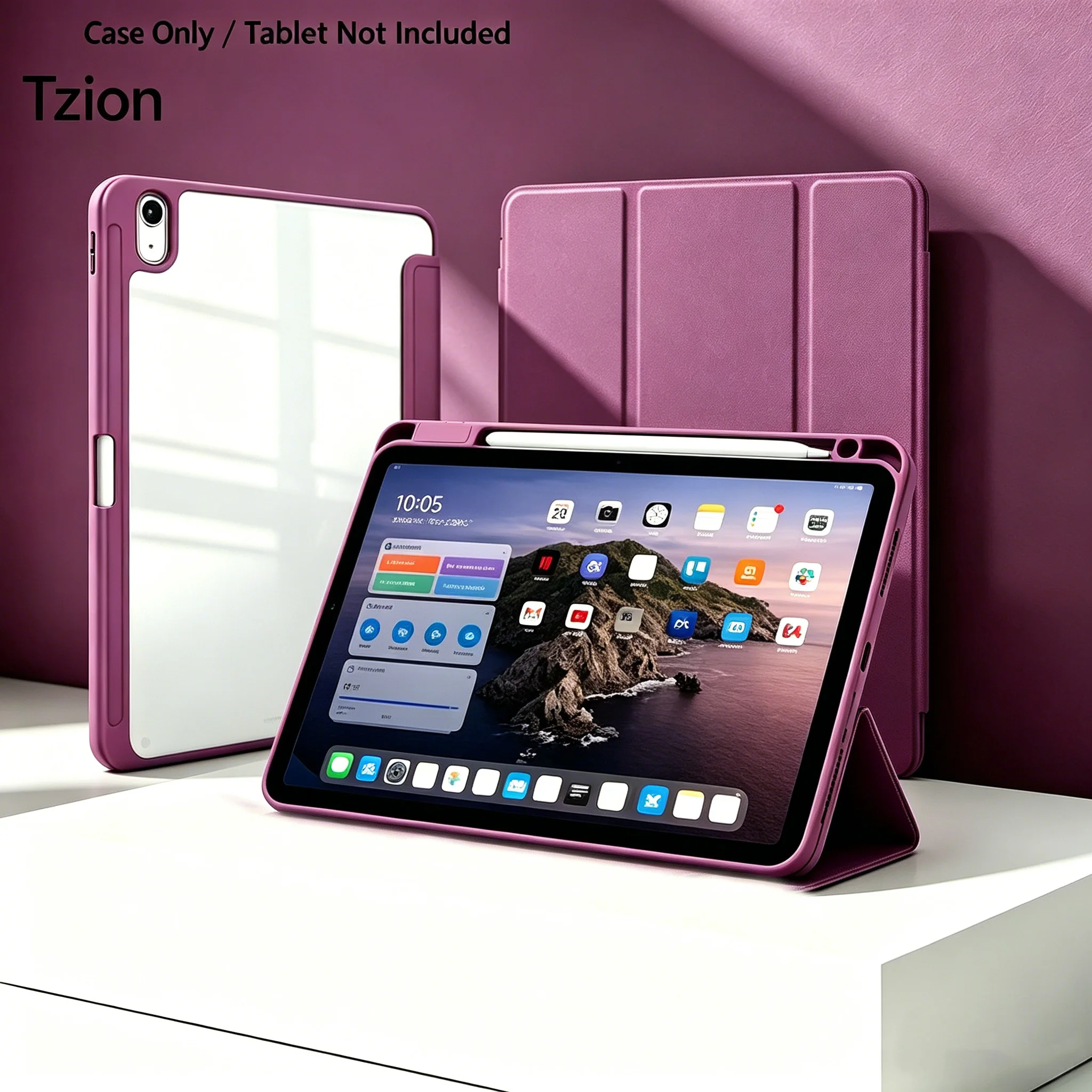 Sleek Trifold Stand Smart Cover with Pencil Holder & Soft TPU Back - Auto Sleep/Wake Functionality