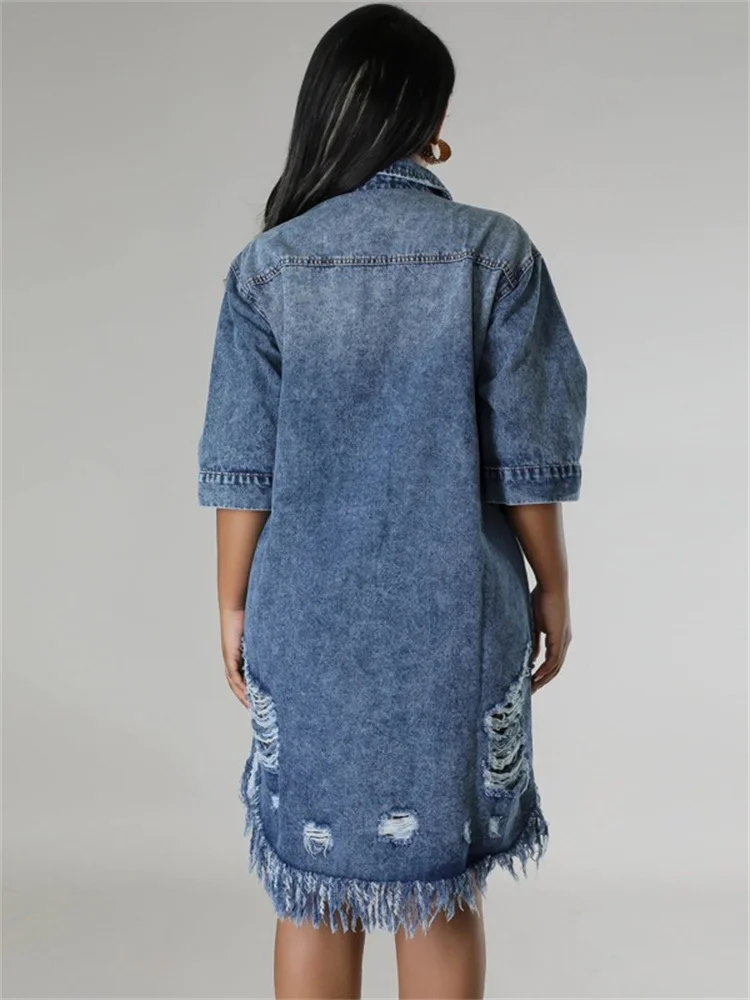 Wmstar Women Clothing Denim Coat Trench Jacket Fashion Street Out Wear Cool Half Sleeve Button Long Tops Wholesale Dropshipping