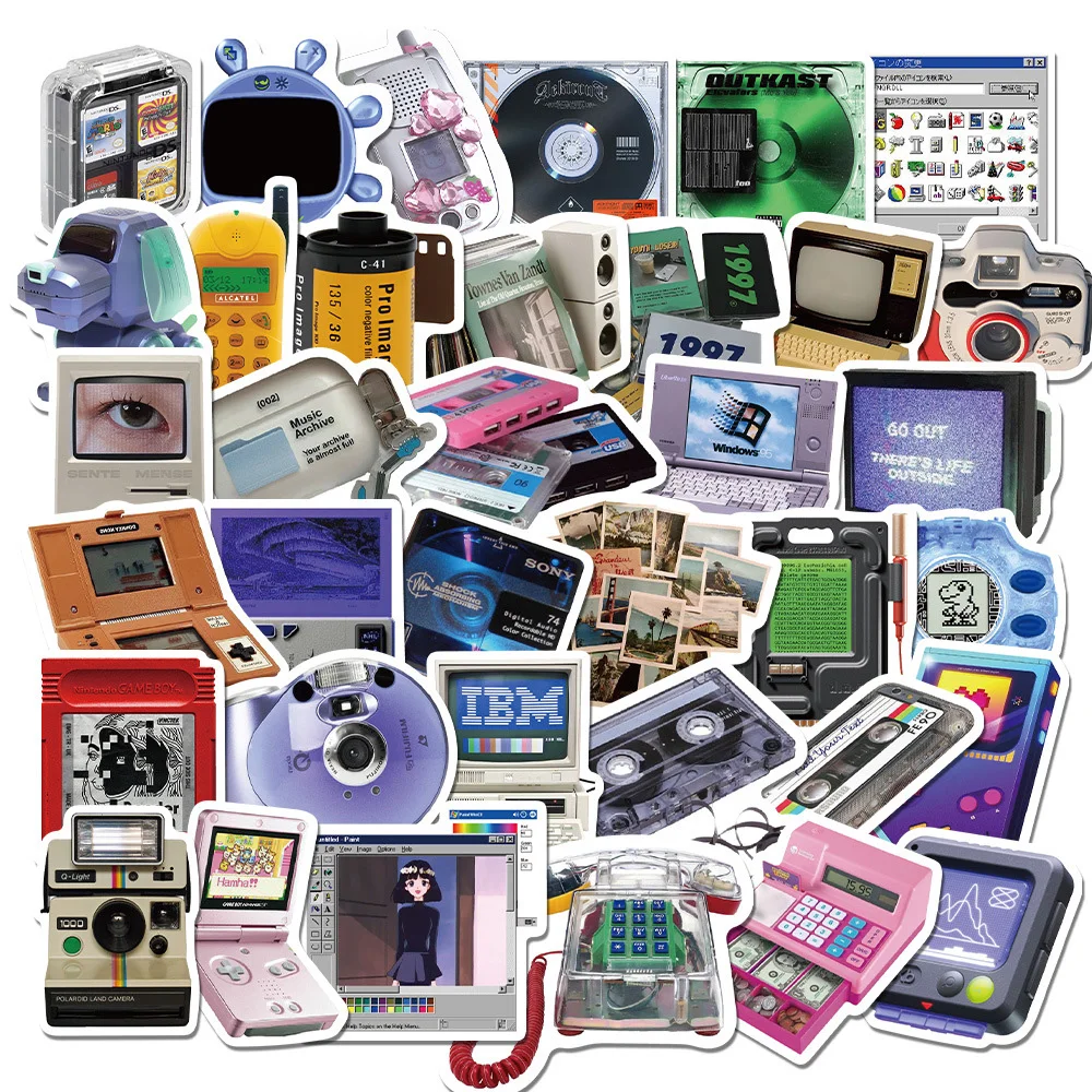 10/30/50pcs Retro Cute Phone Computer Game Console Cartoon Stickers Laptop Skateboard Luggage Guitar Waterproof Sticker Decals carrying case bag for one netbook onexplayer game console tablet pc laptop