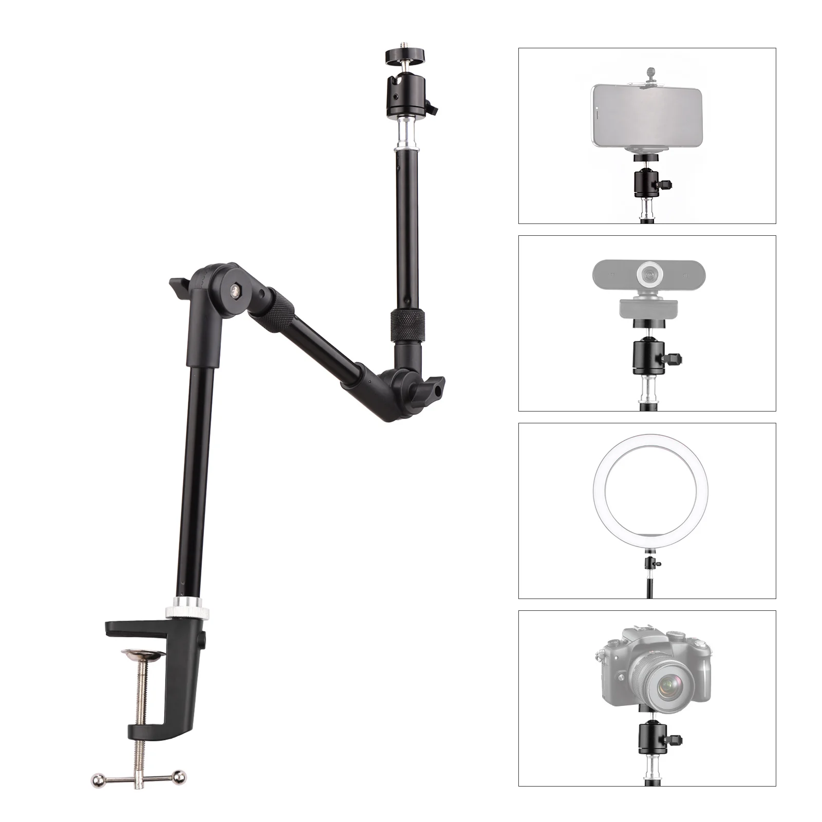 wall charger camera Andoer ST-01 Flexible Foldable Desk Mount Stand Metal Bracket with 1/4" Screw Ballhead Adapter 3kg Load Capacity for Fill Light led light for photography