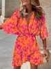 Summer Irregular Mini Dress For Women Fashion Print Casual Bohemia Style Vacation Sundress Women's Bat Sleeve Ruffles Dresses 6