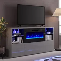 Modern High Gloss 68" Fireplace TV Stand,Entertainment Center for TVs Up To 78",TV Console Cabinet with Adjustable Glass Shelves 1