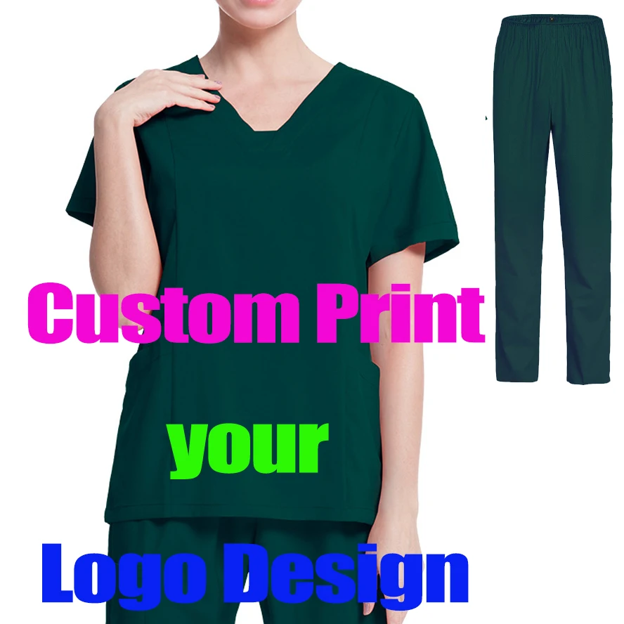 

Medical Operating Room Scrubs Sets Overalls Nurse Doctor Soft Suit Custom Print Logo Salon Beauty Women's Uniform Outfit