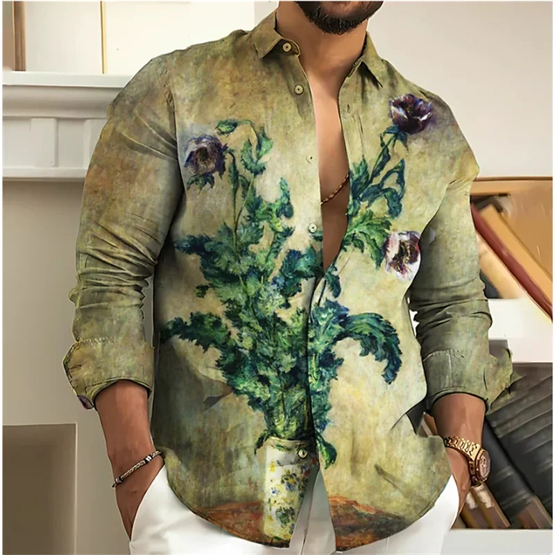 Men's Shirt HD Pattern Floral 3D Printing Lapel Long Sleeve Outdoor Streetwear Fashion Dress Designer Casual S-6XL High Quality