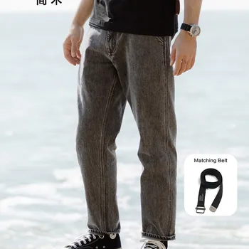 SIMWOOD-워시드 빈티지 데님 루즈 핏 청바지 남성용, 2023 봄 신상품, 12 oz, 플러스 사이즈, 브랜드 의류, SM230007