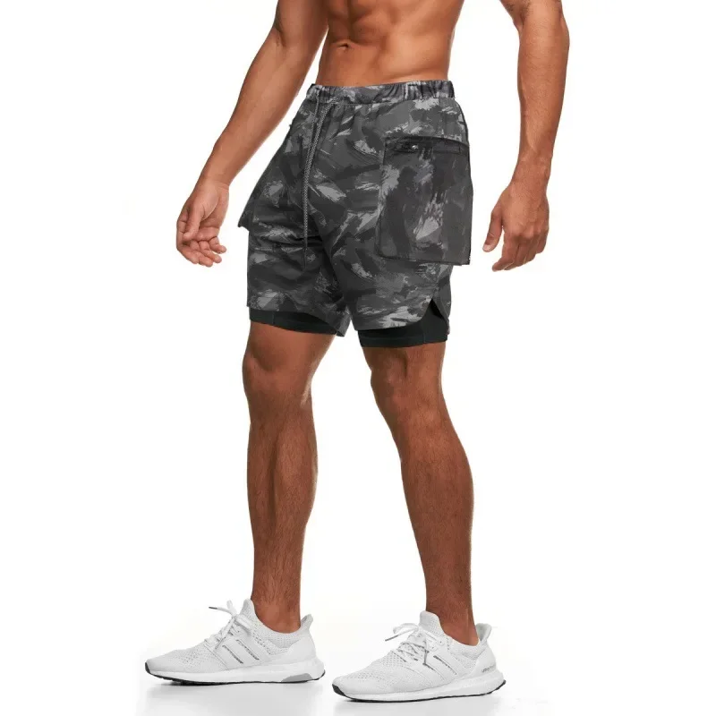 Men's American Style Fitness Sports Shorts Quick Dry Breathable Loose Double Layer Inner Pad Anti Exposures Outdoor Running Bask