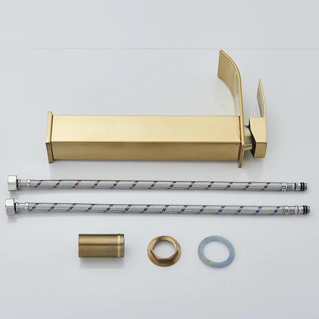 ก๊อกน้ำอ่างล้างหน้าสีทองขัดเงาก๊อกน้ำซิงค์ห้องน้ำน้ำตกที่สง่างามก๊อกน้ำแบบเดี่ยวเจาะรูบนดาดฟ้าก๊อกผสมทองเหลือง 4