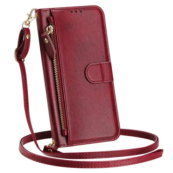Enhanced Faux Leather Crossbody Zipper Wallet Case with Flip Book Cover