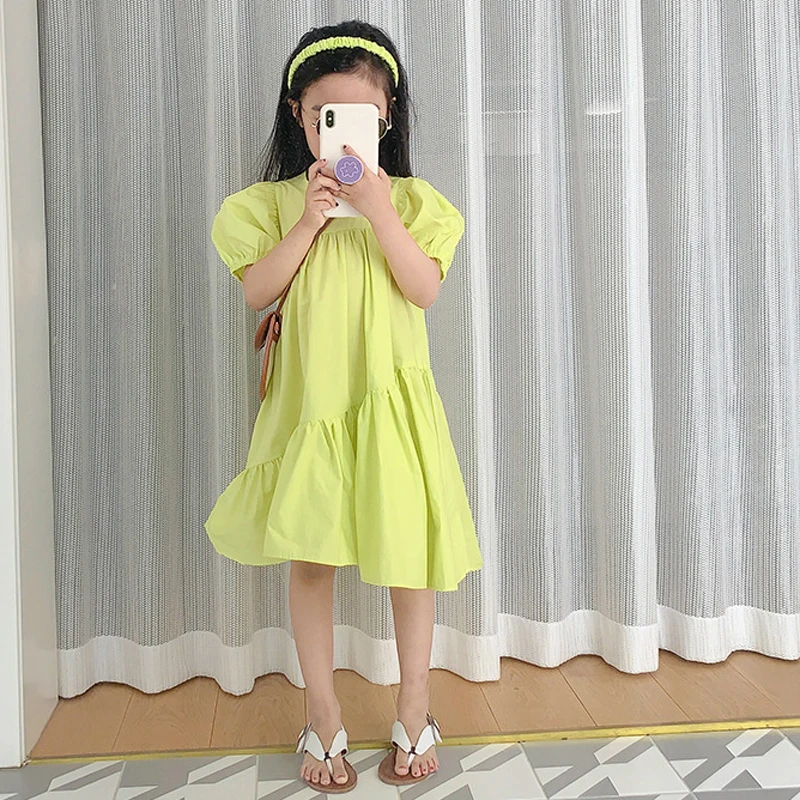 Baby Girls Dresses Summer New Stitching Short-Sleeved Irregular Dress Big Swing Edge Princess Dress Fashion Children'S Clothing