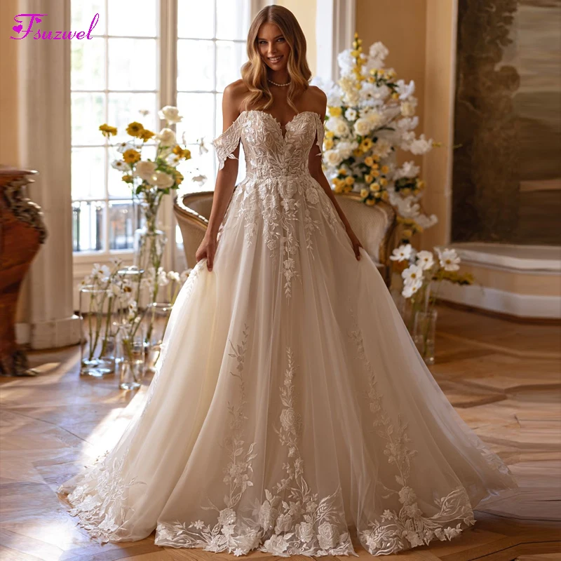 Vestidos imperio de hombros descubiertos con escote en forma de corazón Blanco Tallas Grandes