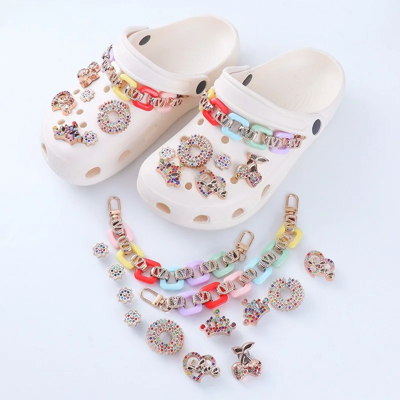 Cute Chain Rhinestone Croc Charms Bling DIY Shoes Decaration Accessories  Jibb for CROC Clogs Buckle Kids Women Girls Gifts - AliExpress