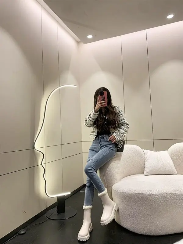 Winter Velvet Round Toe Thick Sole High Barrel Knight Boots for warmth and knee length boots Fashion Casual comfort Plus Size 42