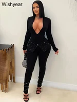 New Full Sleeve V-neck Skinny Pencil Pants Women Jumpsuits Rhinestone Birthday Rompers One Piece Night Club Evening Outfits 2025 - Image 2