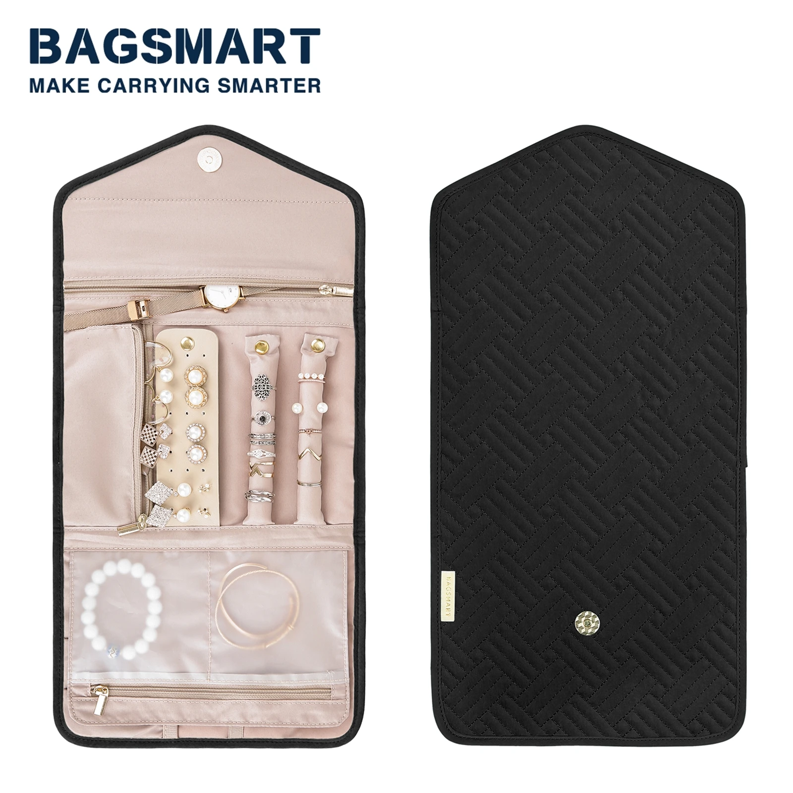 BAGSMART Travel Jewelry Organizer Women Roll Foldable Jewelry Case for