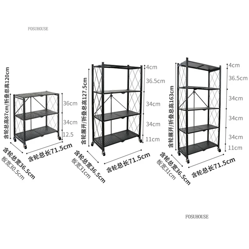 Nordic Iron Kitchen Cabinet Rack Floor-standing Multi-layer Microwave Oven Storage Racks Home Furniture Foldable Storage Shelf 6