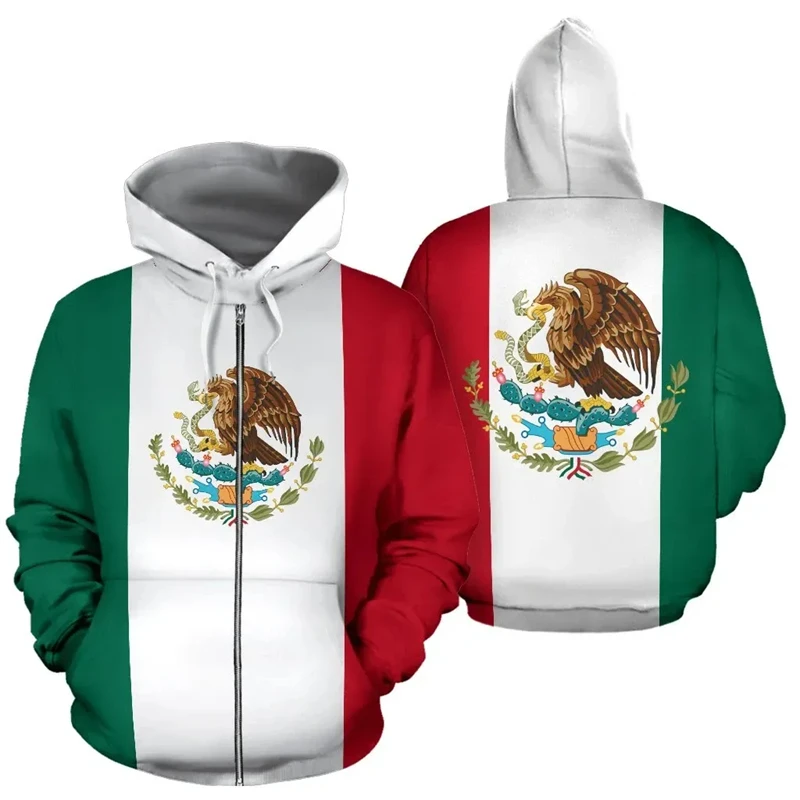 thumbnail image 1 of Sudadera con capucha y cremallera vintage para hombre, con estampado de bandera mexicana, moda urbana, manga larga, jerséis holgados de gran tamaño 2024, 1 of 5