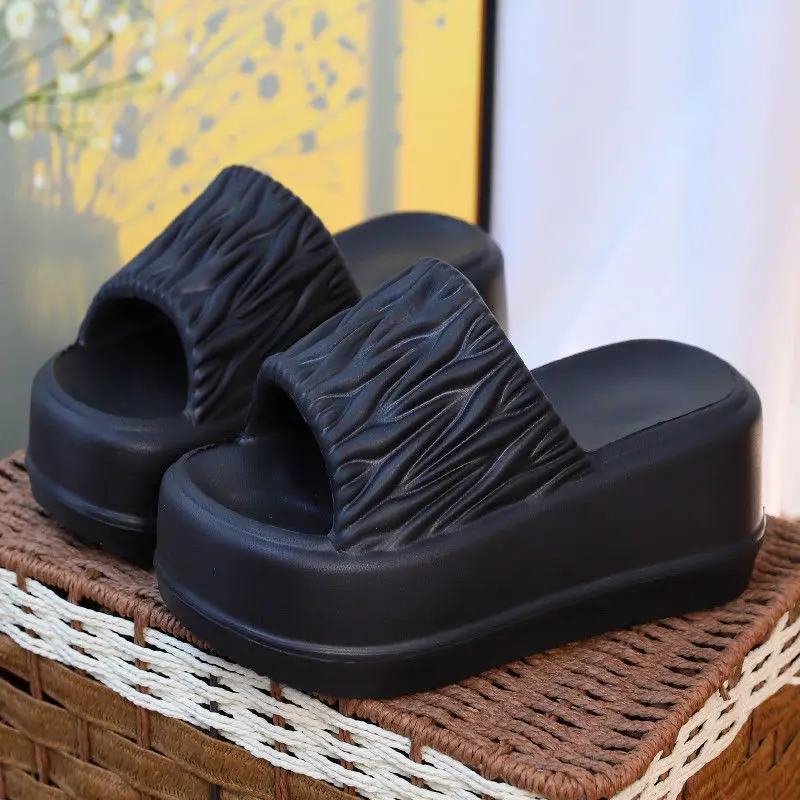 New Summer Women Platform Slippers Korean Wedge Thick Casual Sandals Outdoor Beach Slippers Thick Sole Solid Color Women Slides
