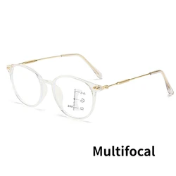 Unisex Retro Multifocal Progressive Reading Glasses with Anti - Blue Light Protection - +400 (Multifocal - clear)