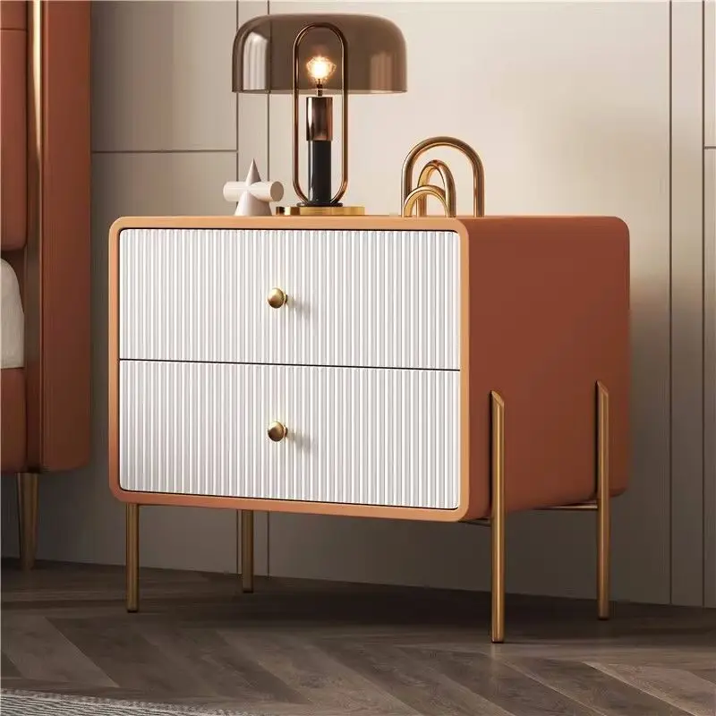 

Nightstands Simple Wood Leather Creative Table Modern Bedside Solid Double Drawer Luxury For Bedroom Night Stands Home Furniture