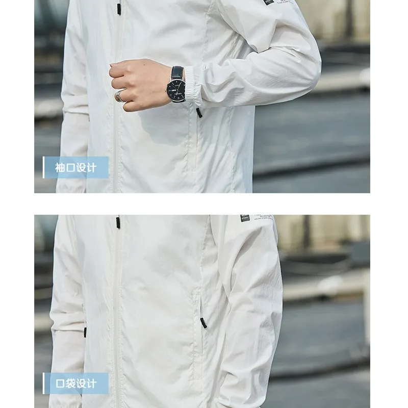 2024 Summer Ice Silk Men's New UV Protection Thin Breathable Skin Clothing Sun Protection Clothing Men's Outdoor Casual Coat