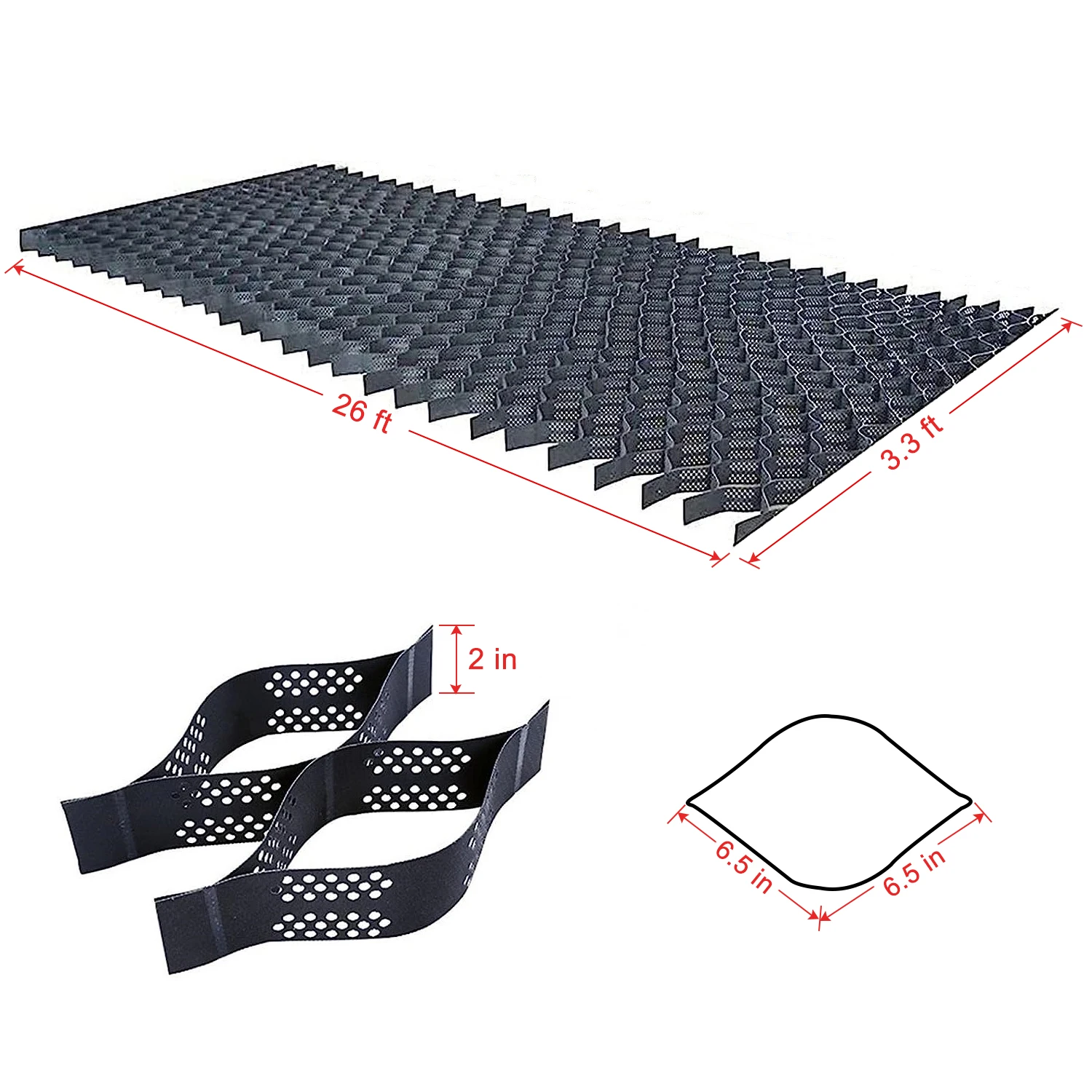 3.3 ft. x 26 ft. x 2 in. Plastic Ground Geo Grid Driveway Ground Pavers for Landscaping