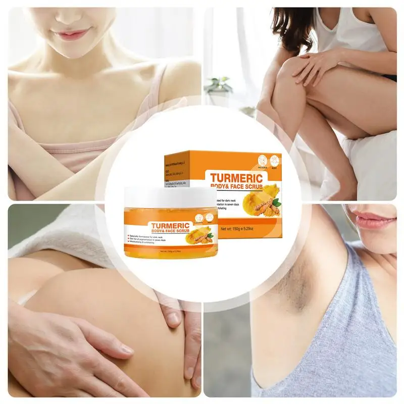Turmeric Scrub 150g Skin Lightening Exfoliator Face and Body Scrub Remove dead skin Deep Cleansing Bikini scrub for Dark Inner