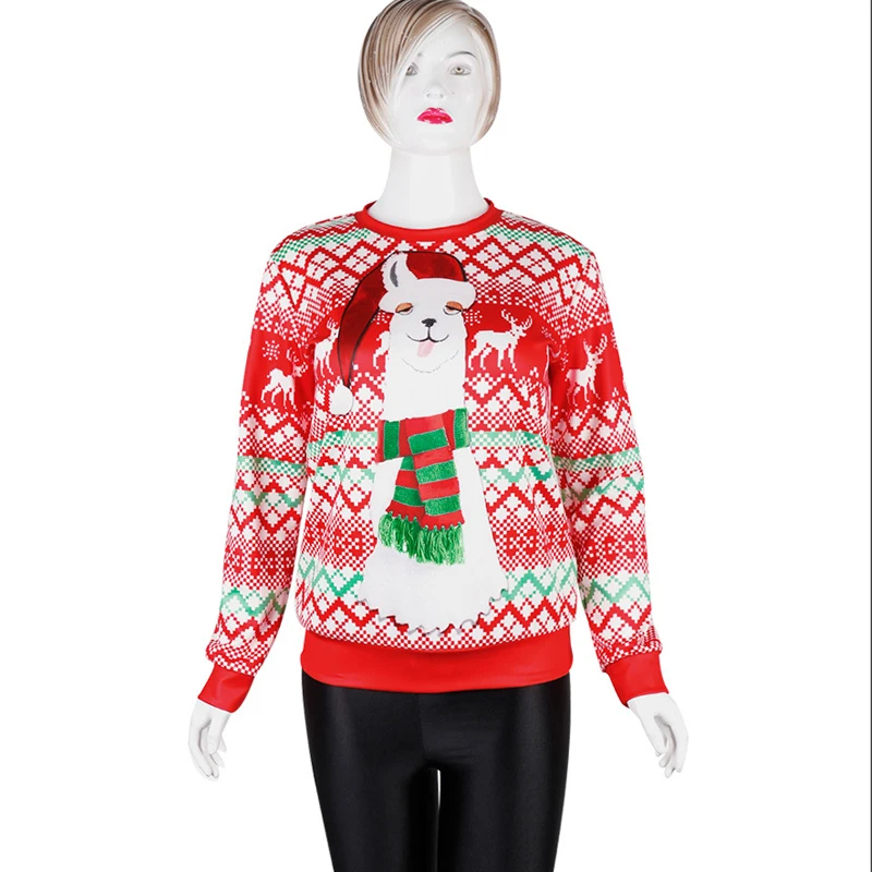 Christmas Sweater Ugly 3D Print Jumper Men Women Christmas Elf Snowflake Tacky Top Alpaca Pullover Holiday Party Xmas Sweatshirt