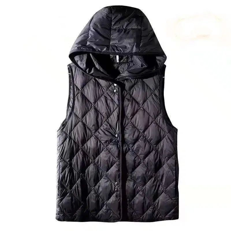 

2023 New Light and Thin Hooded Down Cotton Vest Women's Outwear Fashion Versatile Autumn and Winter Down Cotton Coat Vest