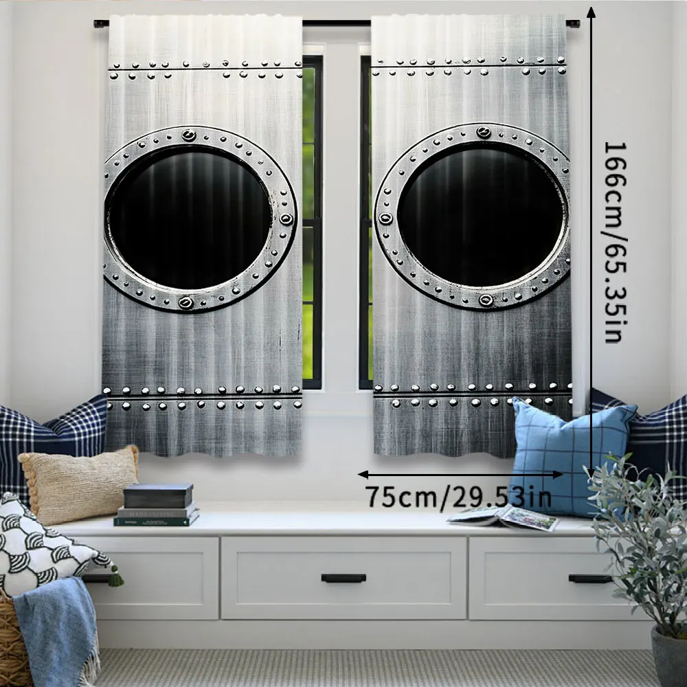 2Pcs Vintage Airplane Curtains Airplane Windows Close Up Image Detailed Steampunk Style Living Room Bedroom Window Drapes 3
