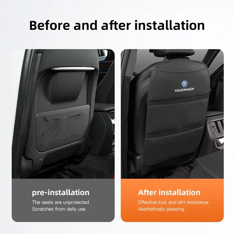폭스바겐 GTI 골프 6 7 8 파사트 폴로 CC 티구안 아르테온 타이고 캐디 시로코용 포켓 보호 커버가 있는 차량용 시트 킥 방지 패드 1개