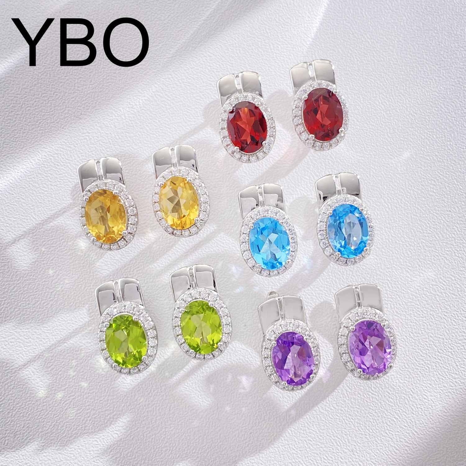 

Серьги-гвоздики YBO в виде кроличьих ушей, роскошные серьги из серебра с натуральным аметистом, Перидотом, гранатом, цитрином, топазом, ювелирные изделия, серьги