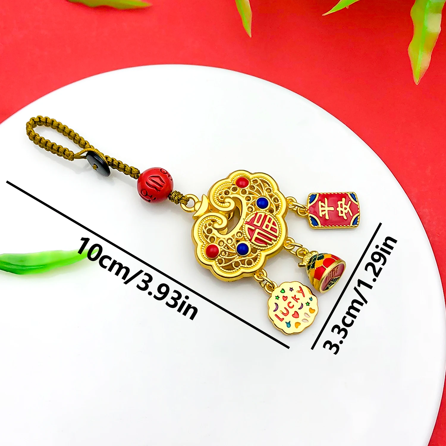 Drip-Painted Red and Gold Chinese Charms (Calabash & Fortune Lock) - Perfect for Jewelry Crafting