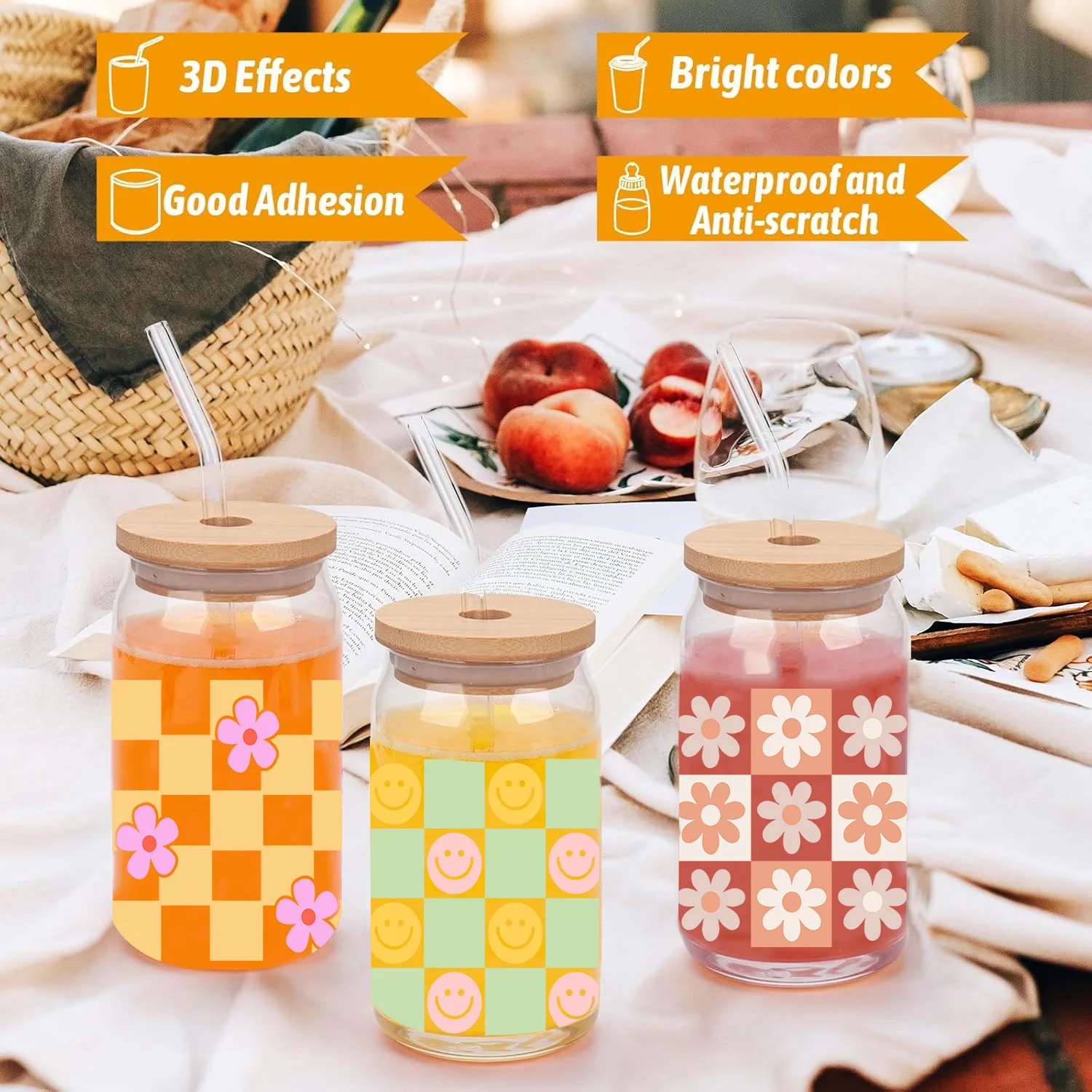 Lucky Flower easy peel waterproof DIY Decals 3D transfers uvdtf crystal stickers 16oz uv dtf cup wraps for Libbey Glasses