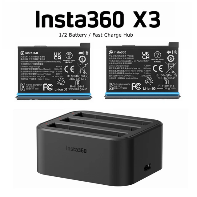 Pack Power pour caméra Insta360 X3 (hub de charge + 2 batteries)