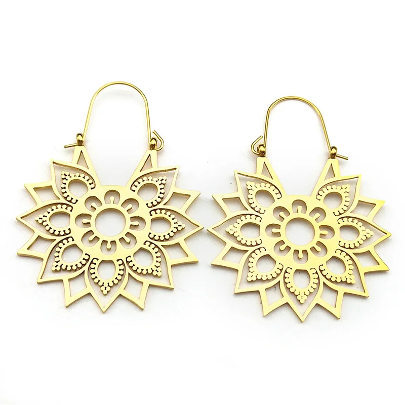 Trendy Yoga Lotus Flower Earrings Stainless Steel Gold Color Hoop Earrings for Women Jewelry boucles d'oreilles E9360S01 - Image 4