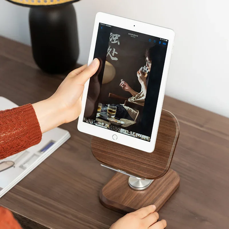 Black Walnut Wood IPad Stand Foldable Mobile Phone Holder 360 Degrees Rotating Charging Base Practical and Convenient Book Shelf 2