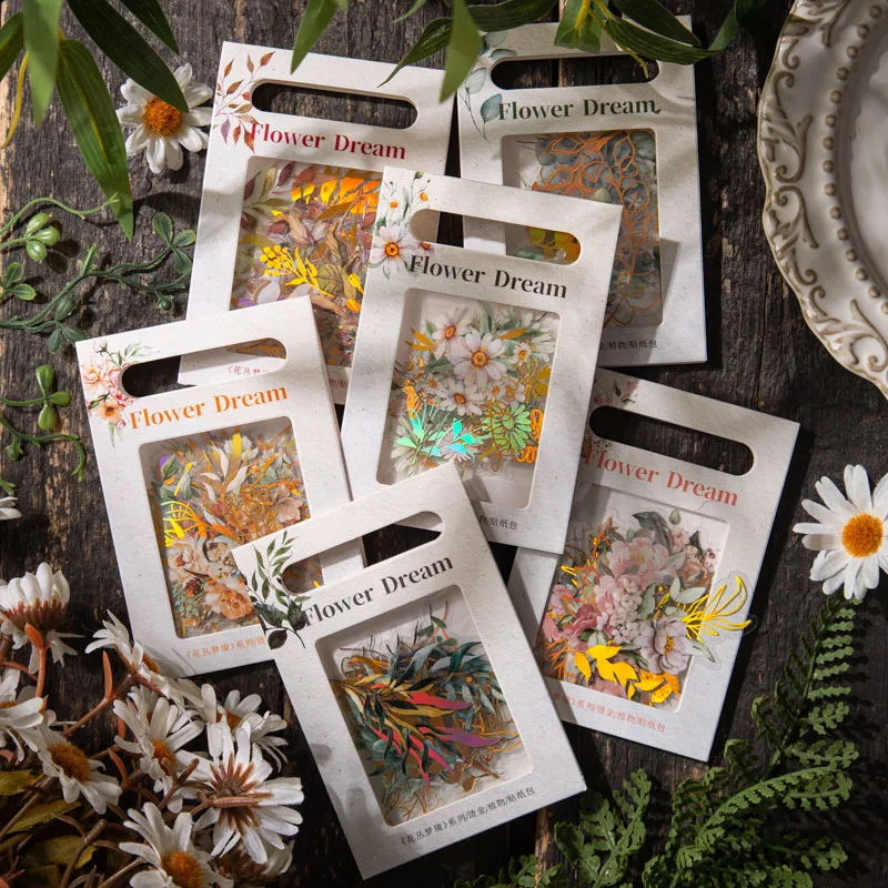 

6pcs/lot Flowers dreams series stickers to restore ancient ways the hot stamping plant flowers following hand account render