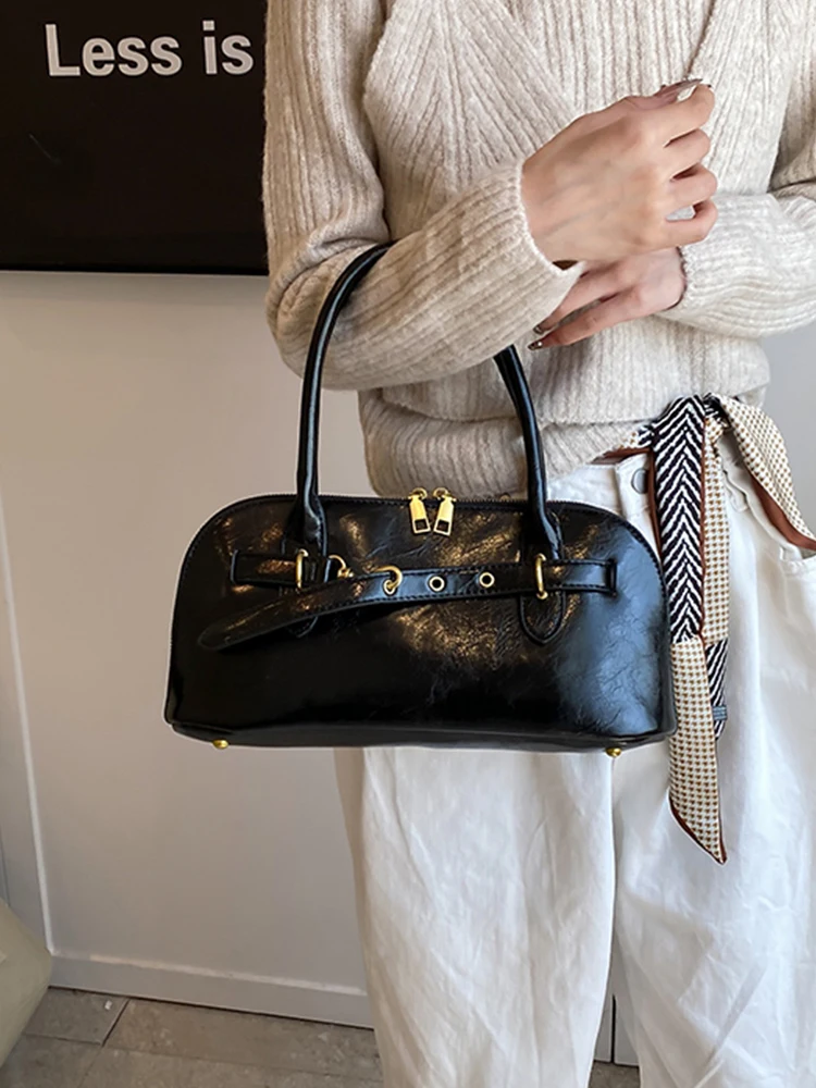 Vintage Oil Waxed Leather Shoulder Bag autumn solid color lady handbags women classic red wedding bag