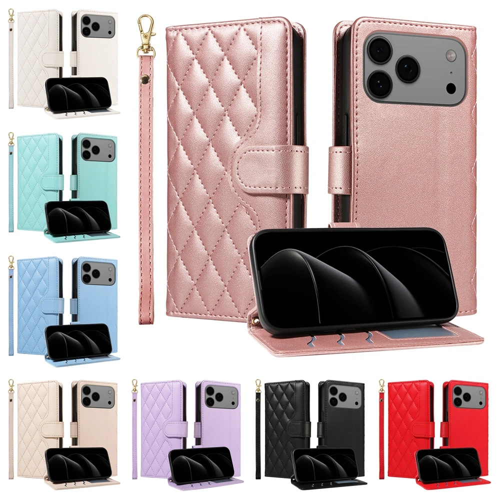 Elegant Leather Lanyard Wallet Magnetic Phone Flip Case & Purse Cover