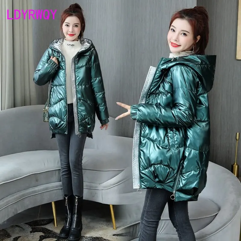 2022 new Korean version of loose fashion wash free bright face cotton jacket women's long down padded winter coat