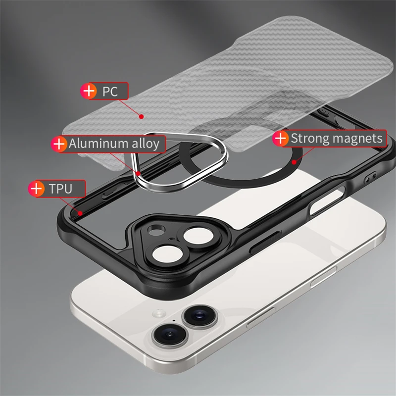 Sleek Carbon Fibre Matte Protective Case with Full Lens Coverage & Magsafe Compatibility