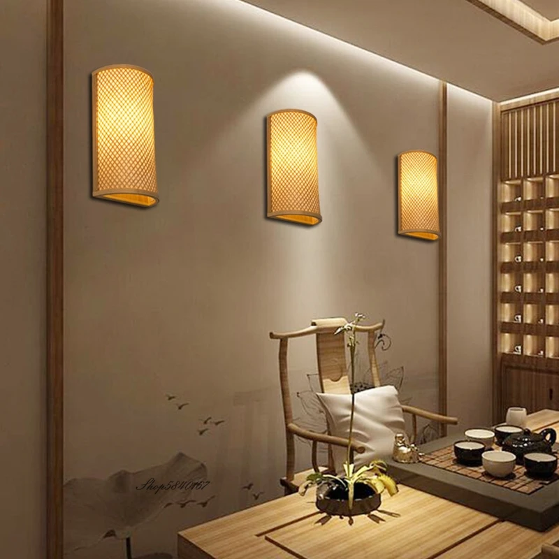 

Винтажная бамбуковая полукруглая настенная лампа, минималистичный ретро-светильник для ресторана, лофта, дизайнерский декоративный кухонный светодиодный светильник